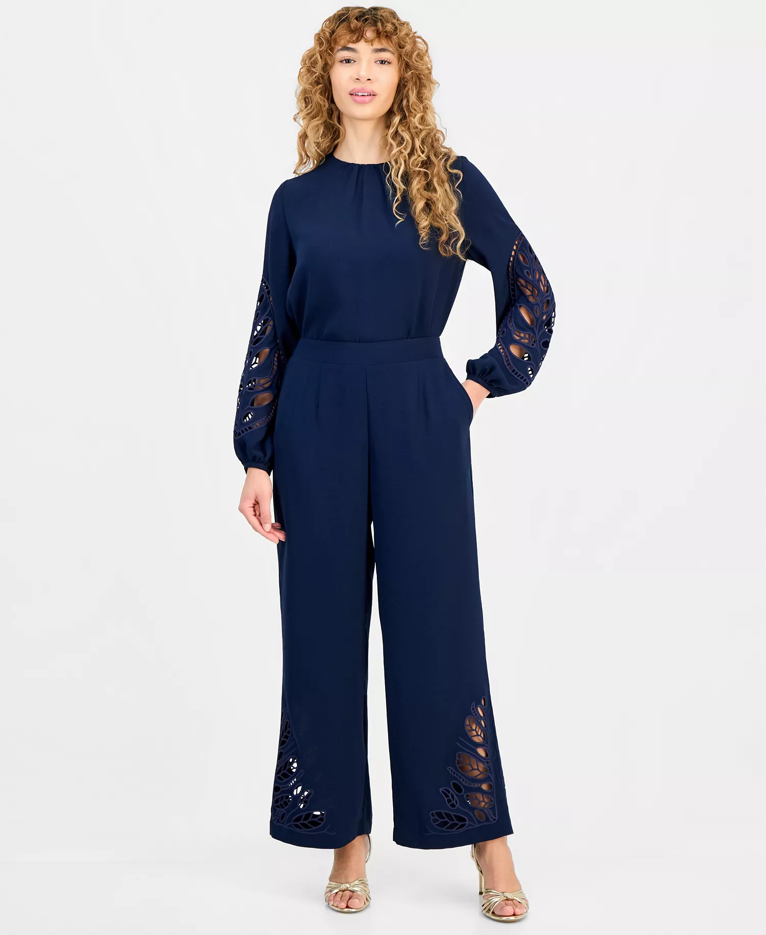 mni-7767c4ef0318d8b03162e40aa9db69a0 Women's Embroidered-Hem Wide-Leg Pants