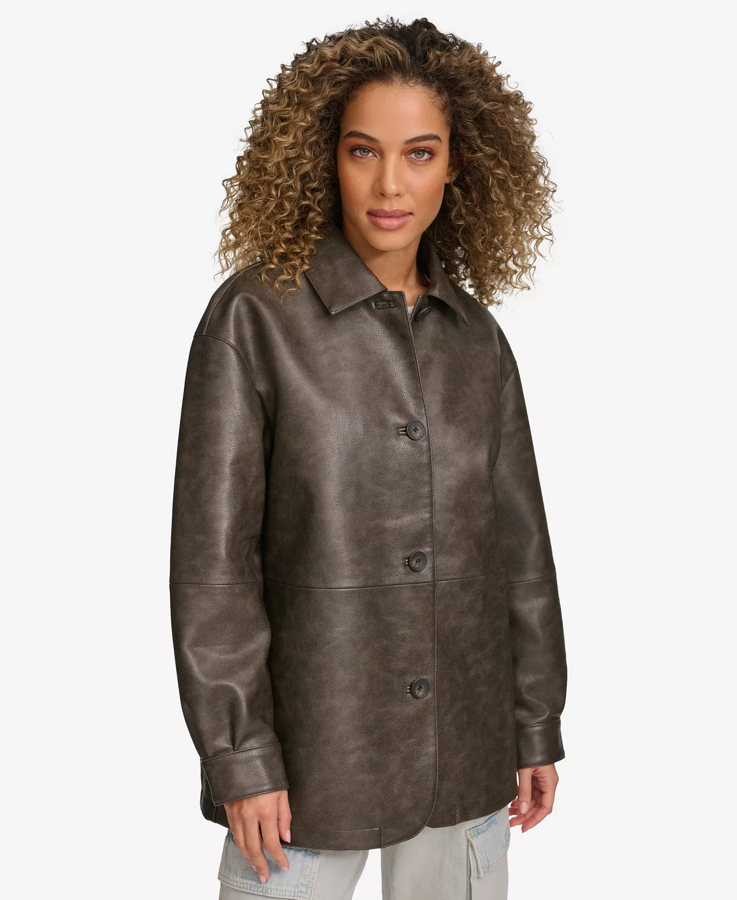 mni-77e3f79213e73b6ea2d2d82e3e066fb7 Women's Faux Leather Relaxed Vintage Look Blazer — изображение 3