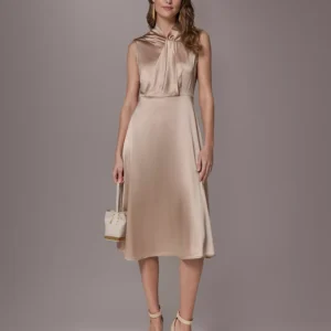 Women's Silk Mock Neck A-Line Dress