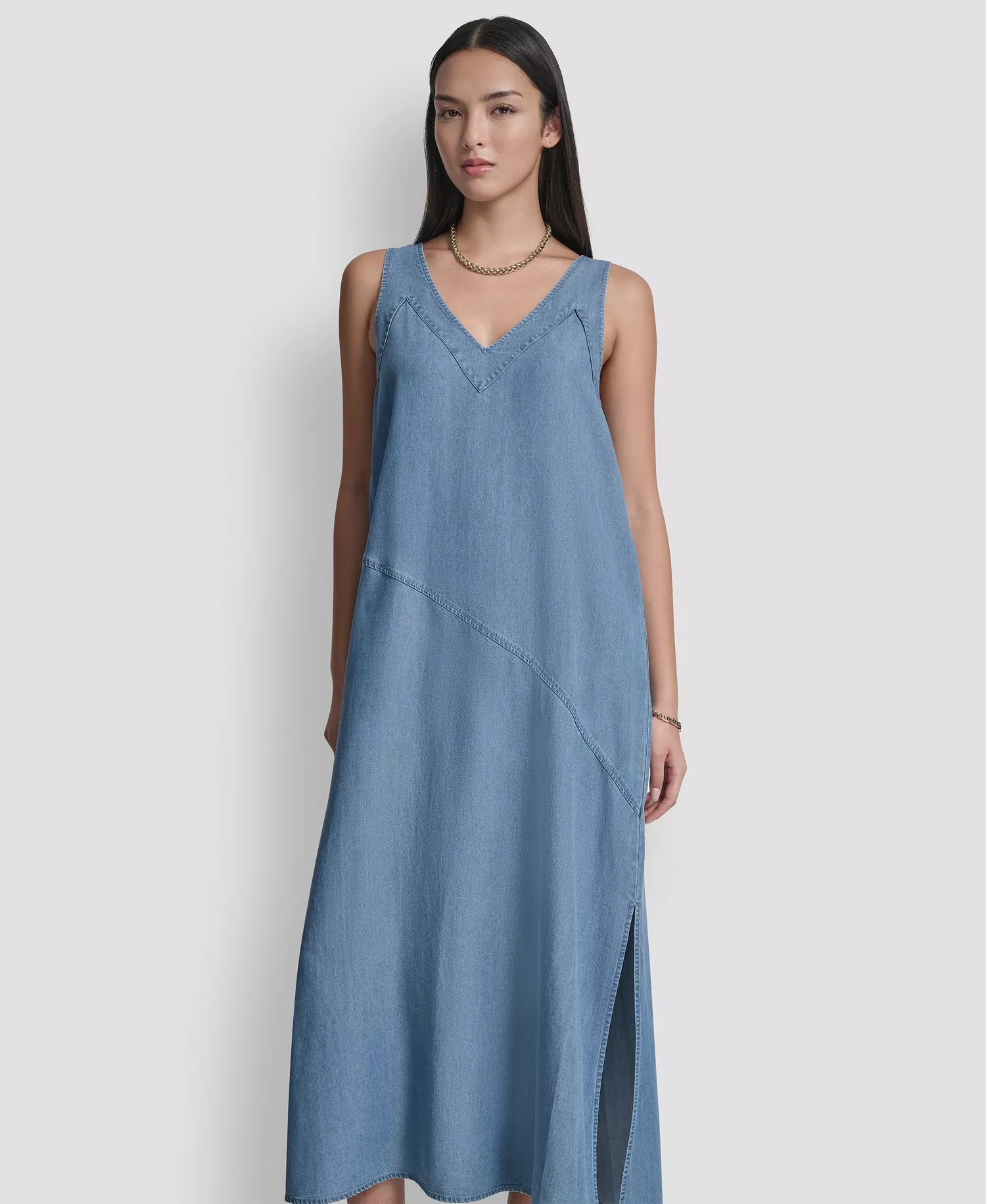 mni-78fe07a9408d70d80ed16f650626f947 Women's Sleeveless V-Neck Side-Slit Dress