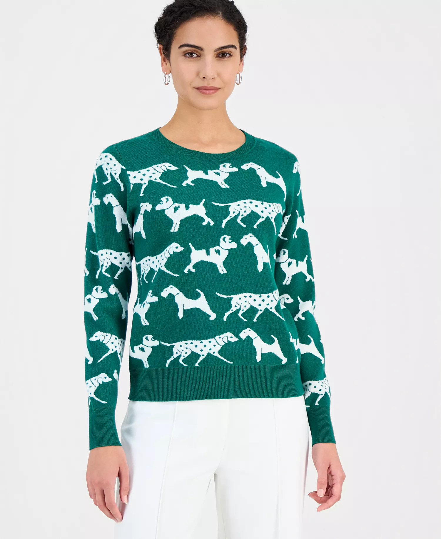 mni-7a4a7a34967f3348b0cbb27463403d69 Women's Dog Jacquard Crewneck Sweater