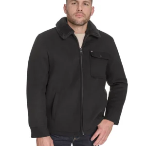 Men's Wool Blend Jacket with Sherpa Collar