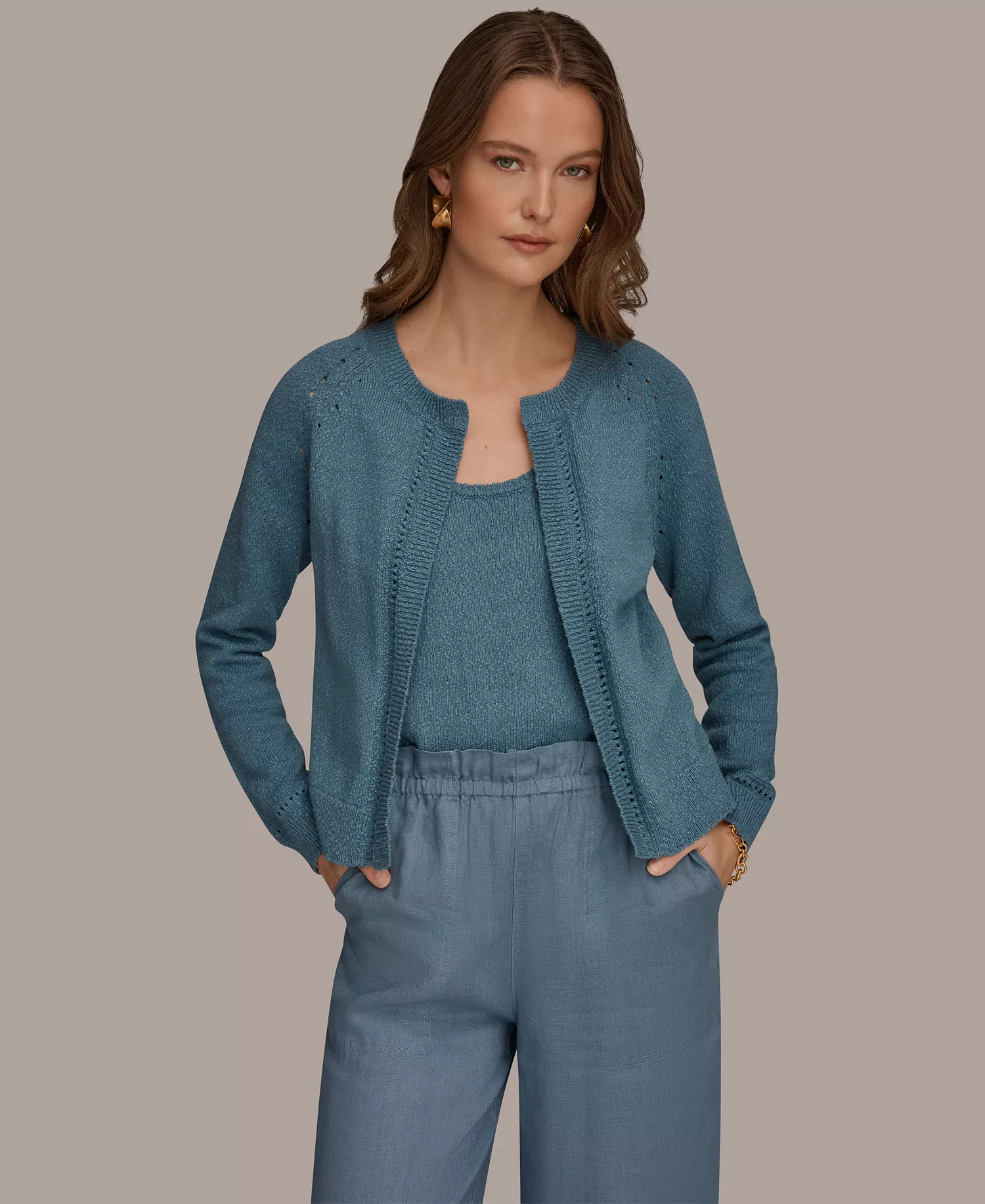 mni-7a9f726e03ffde399fd9d369187a9c15 Women's Pointelle Stitch Open-Front Cotton Cardigan — изображение 3