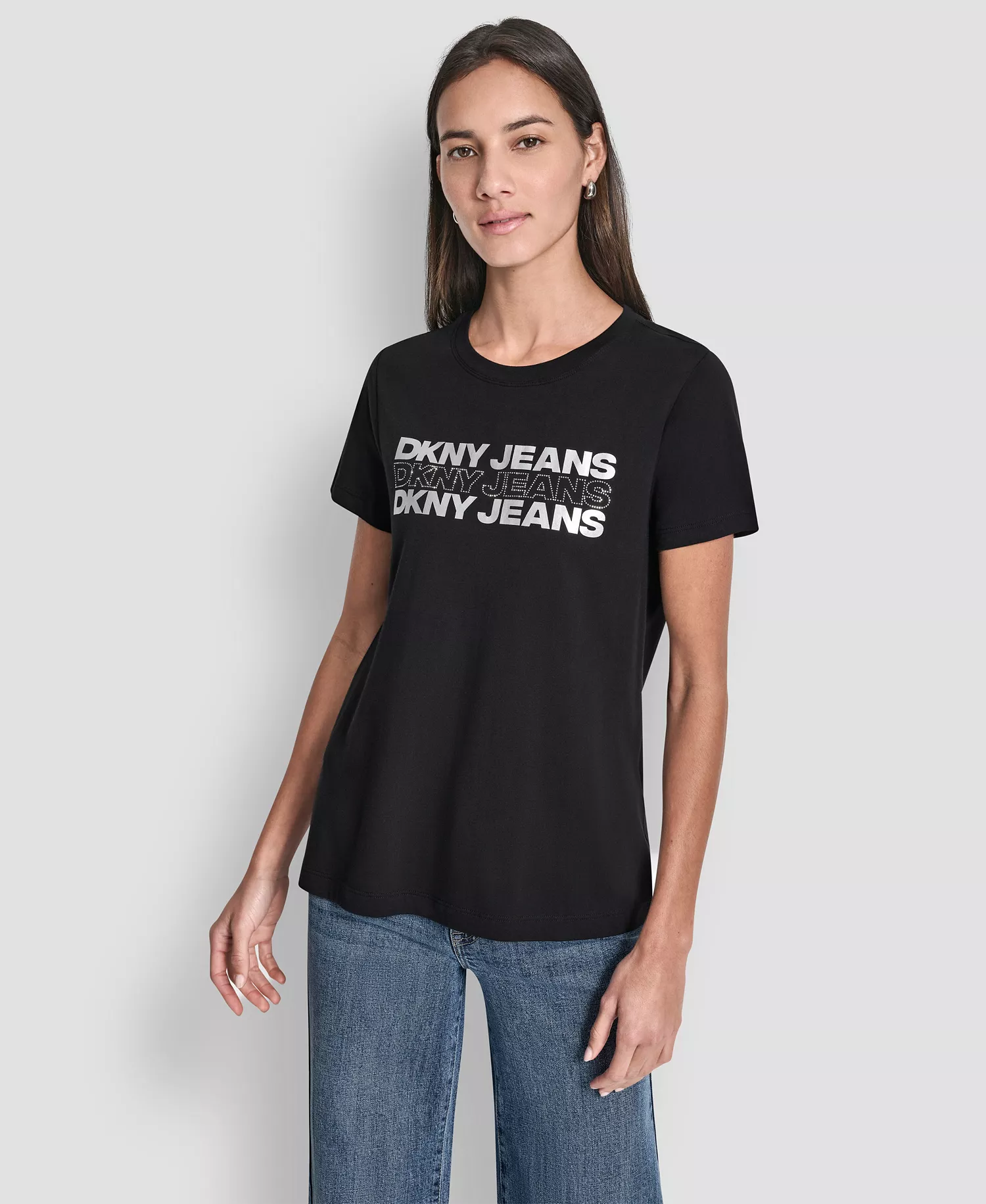 mni-7ad0ec24efead53283071bf5b25f91db Women's Double Foil Horizontal Outline Stud Logo T-Shirt