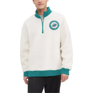 Men's Cream Miami Dolphins Jordan Sherpa Quarter-Zip Sweatshirt