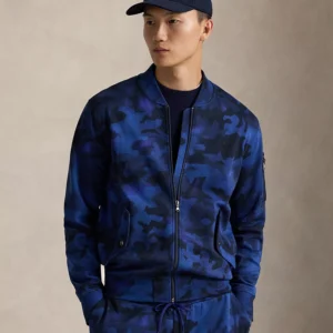 Men's Camo Double-Knit Long-Sleeve Bomber Jacket