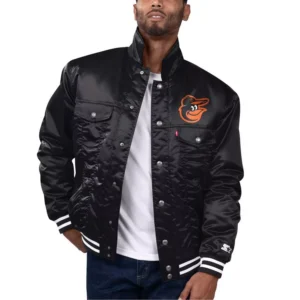 Levi’s x Starter Men's Black Baltimore Orioles Silver Tab Satin Full-Snap Trucker Jacket