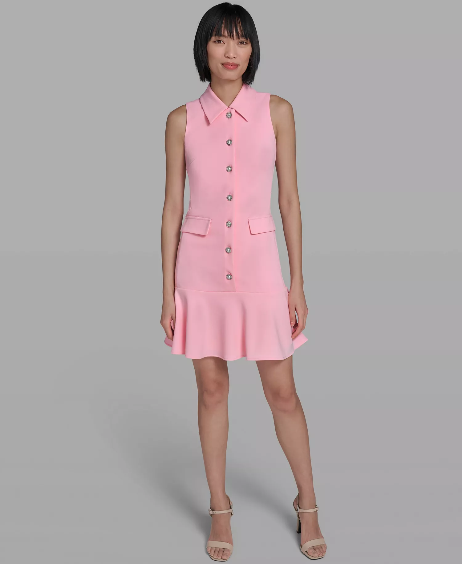 mni-7c5b05a71ac9a319bf0aecb727d55f5c Women's Sleeveless Flounce Hem Short Dress