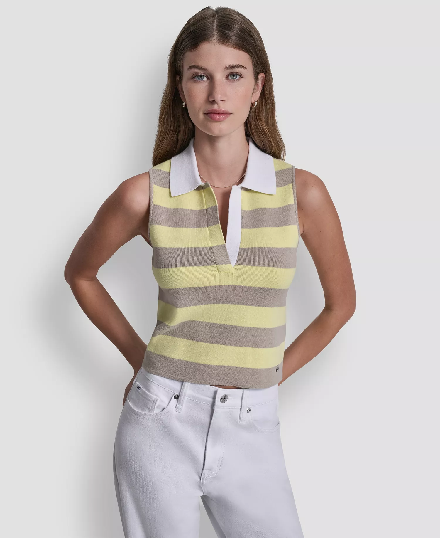 mni-7c89cbb9e3a7d1cedca8d7d1407546c9 Women's Striped Sleeveless Polo Sweater — изображение 3