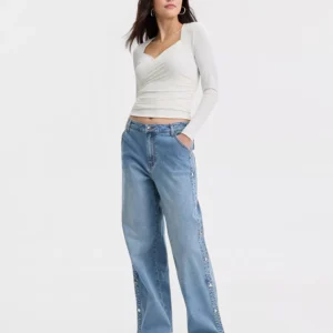 Women's High Rise Studded Wide Leg Jeans, Macy's Exclusive