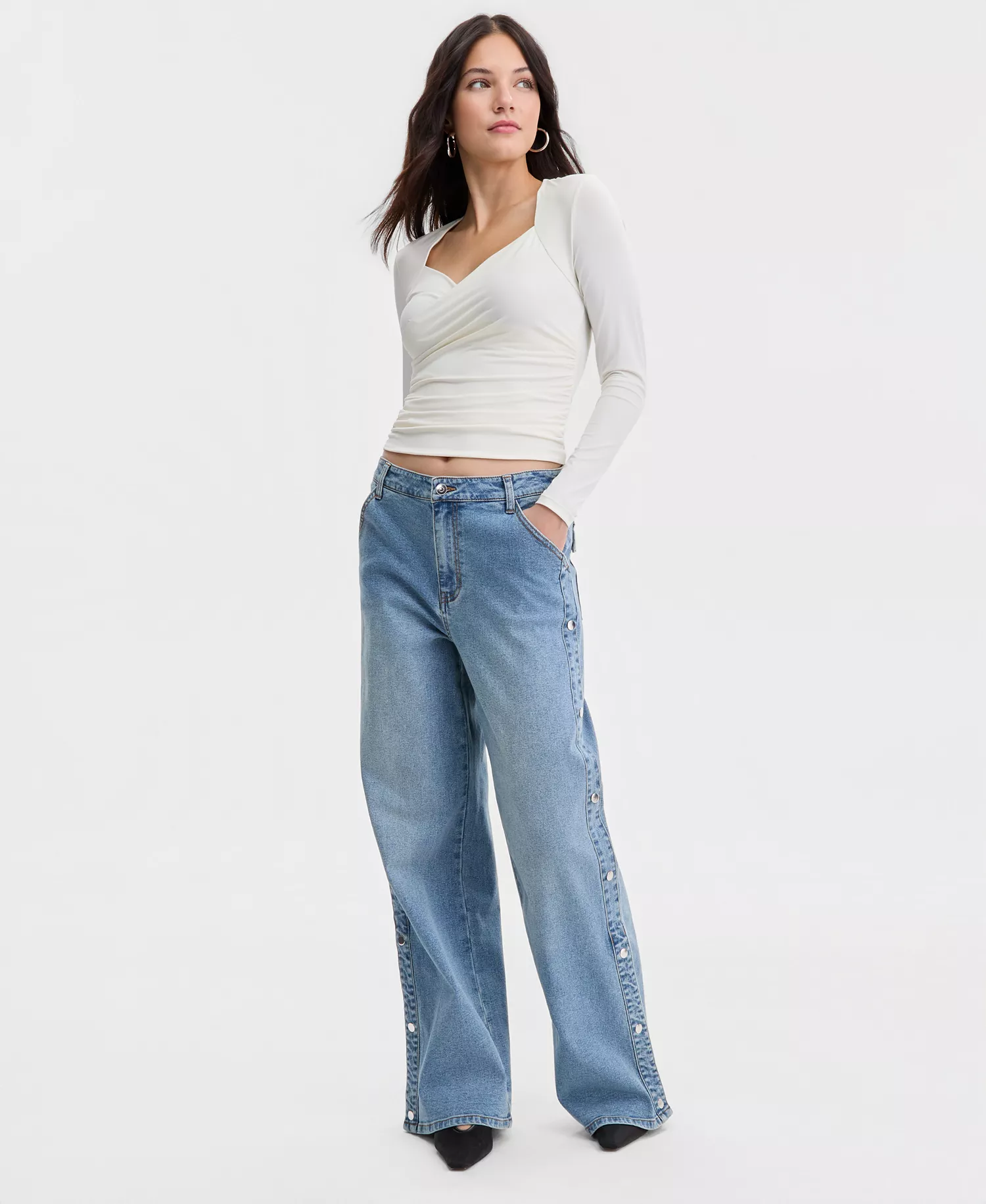 mni-7c97c35349fe570fde100ba81fb5ec96 Women's High Rise Studded Wide Leg Jeans, Macy's Exclusive
