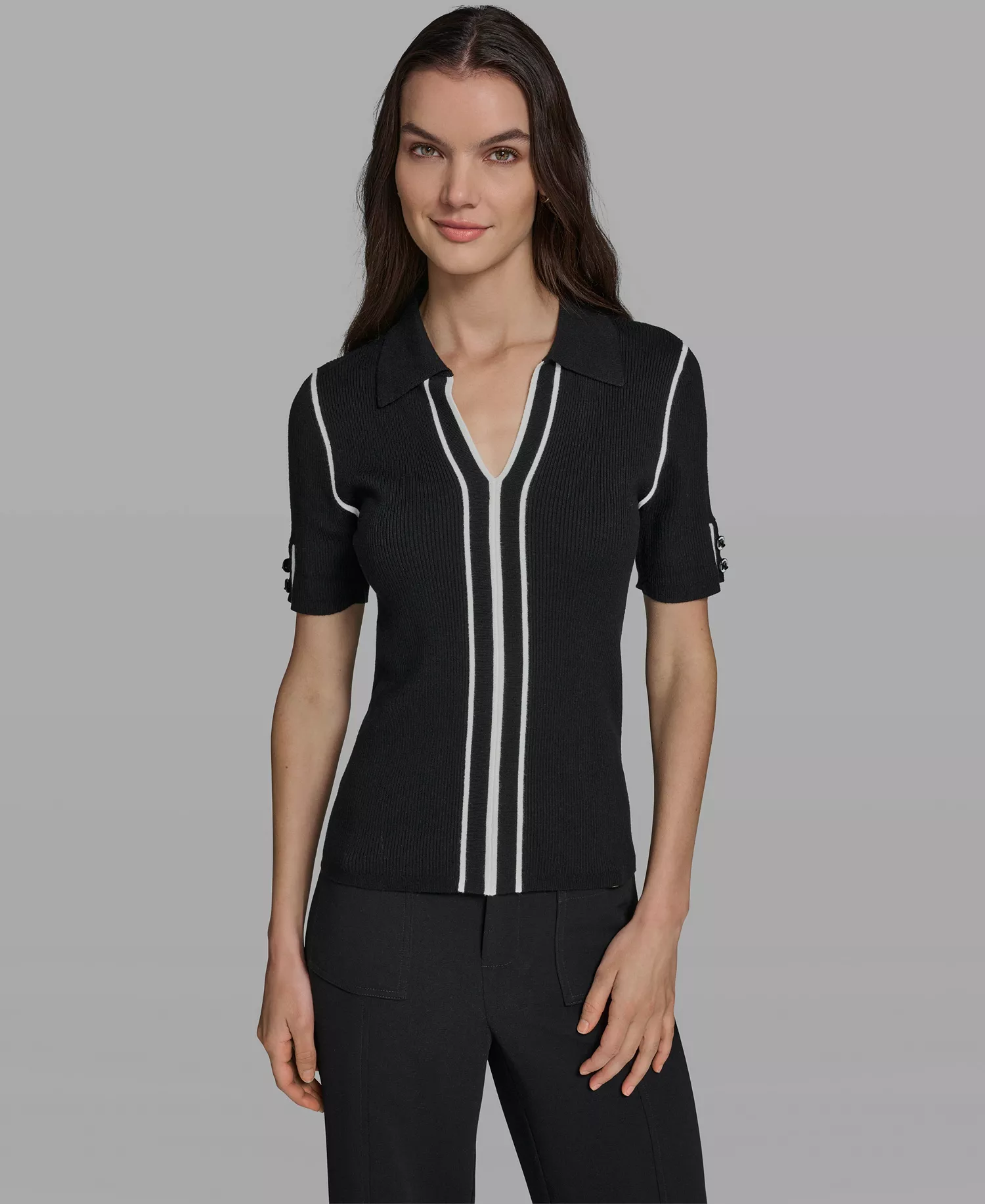 mni-7cccfc90ceda30ed7e8ef6582e129649 Women's Short-Sleeve Johnny Collar Sweater
