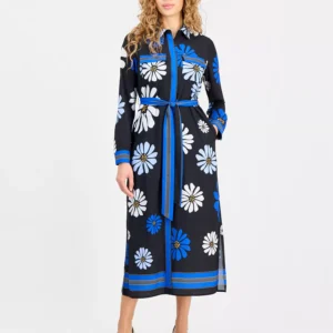 Women's Mixed-Print Tie-Waist Maxi Dress