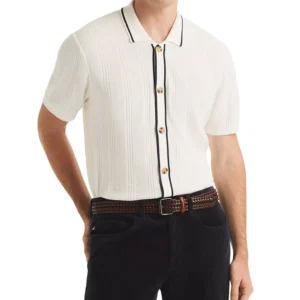 Men's Textured Open Front Polo Sweater