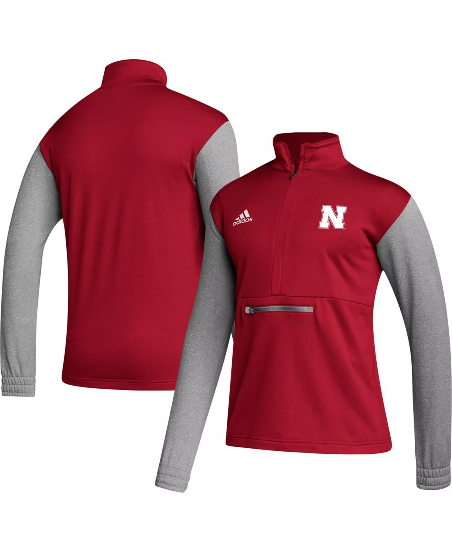 mni-7f1c3a4735c7bcf4fb6b548df329eccf Men's Scarlet, Heathered Gray Nebraska Huskers Team AEROREADY Half-Zip Top