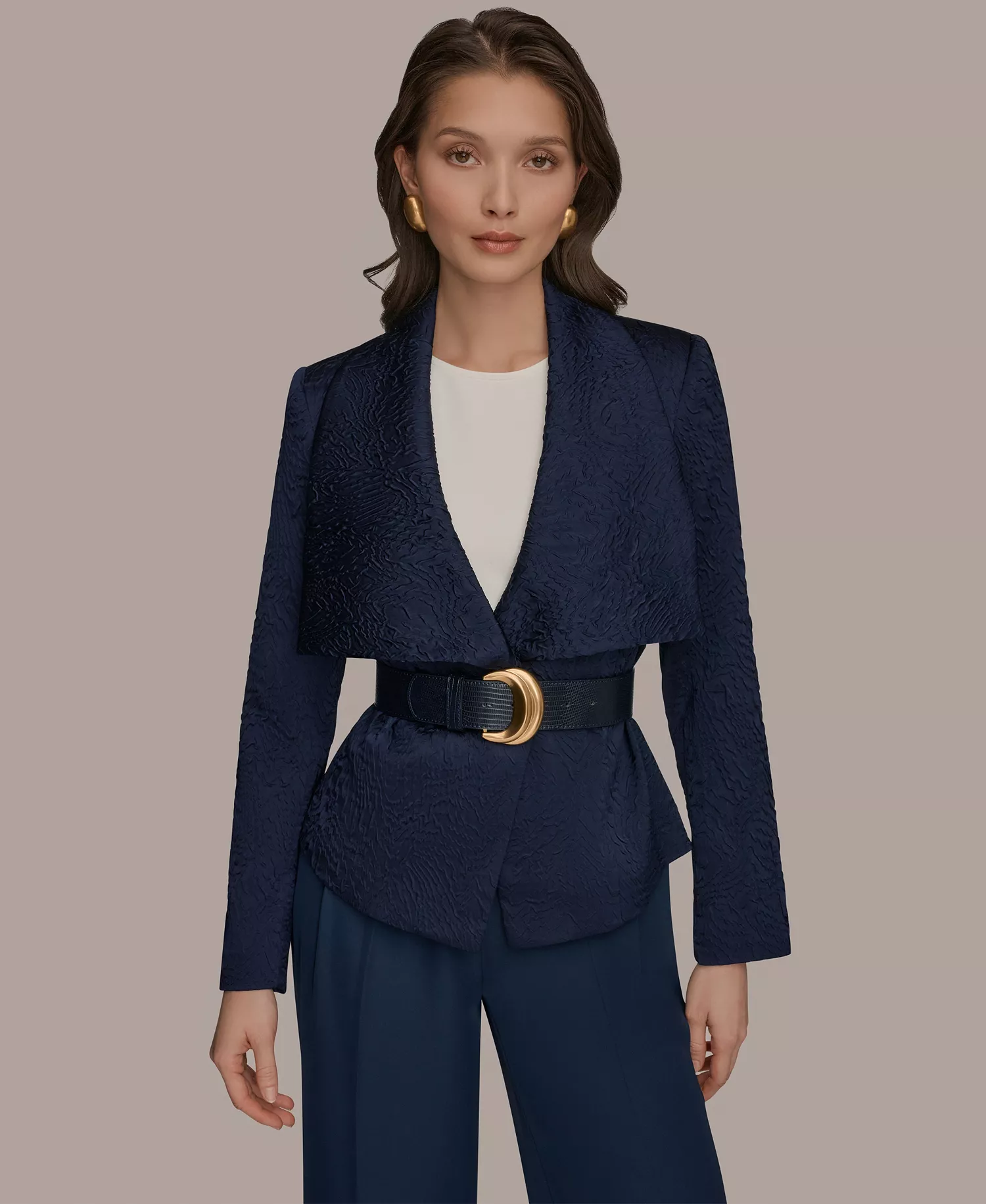 mni-8028a4d4744756090e1a0993eaf03409 Women's Novelty Wide Lapel Belted Blazer