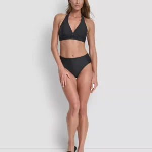 Women's Shirred Buckle Front V-Neck Halter Top