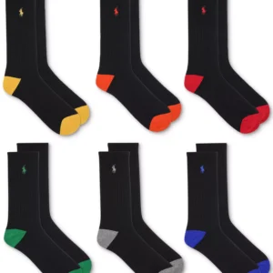 Men's 6-Pk. Performance Colored Heel Toe Crew Socks