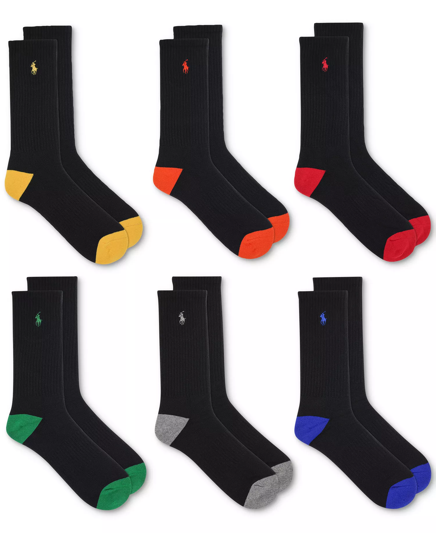 mni-81bdab6559ce6a260b386c3a388b8452 Men's 6-Pk. Performance Colored Heel Toe Crew Socks