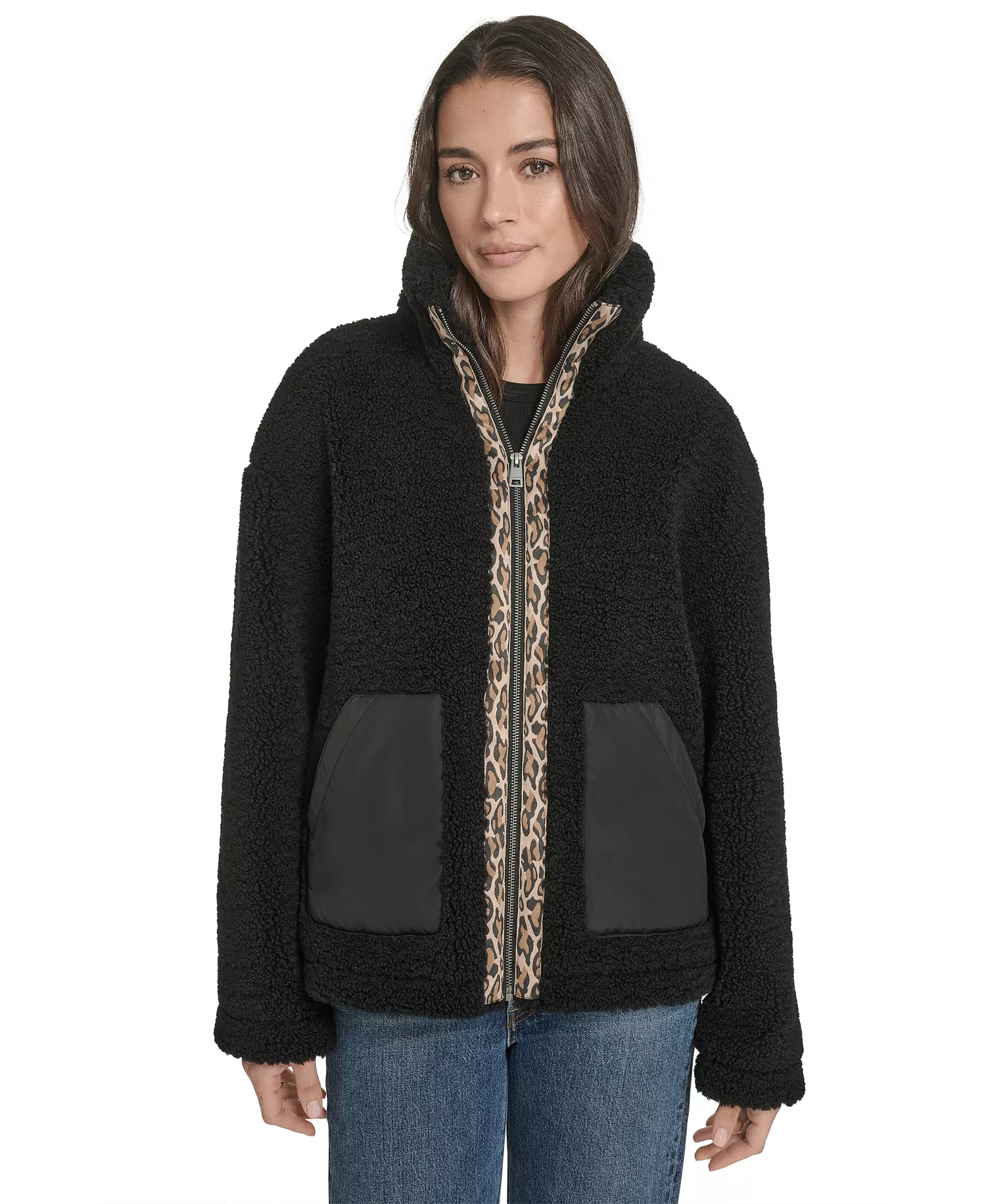 mni-81dd599822c8ddcecfe0cb4023833e9d Women's Regular Stand Collar Sherpa Teddy Jacket — изображение 3