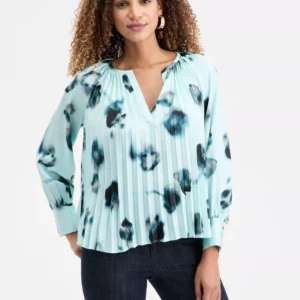 I.N.C. Concepts Women's Long Sleeve Printed Pleated Blouse, Macy's Exclusive