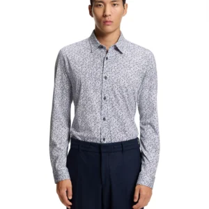 Men's Printed Cotton Blend Slim-Fit Dress Shirt