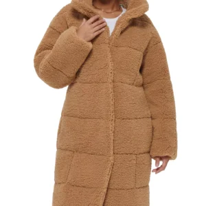 Women's Long Sherpa Snap-Closure Teddy Coat