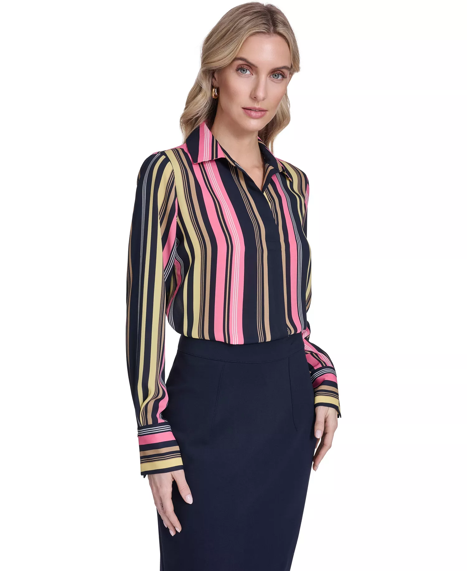 mni-831168b865c8f28192304fecc17ecff2 Women's Stripe Long-Sleeve Popover Top