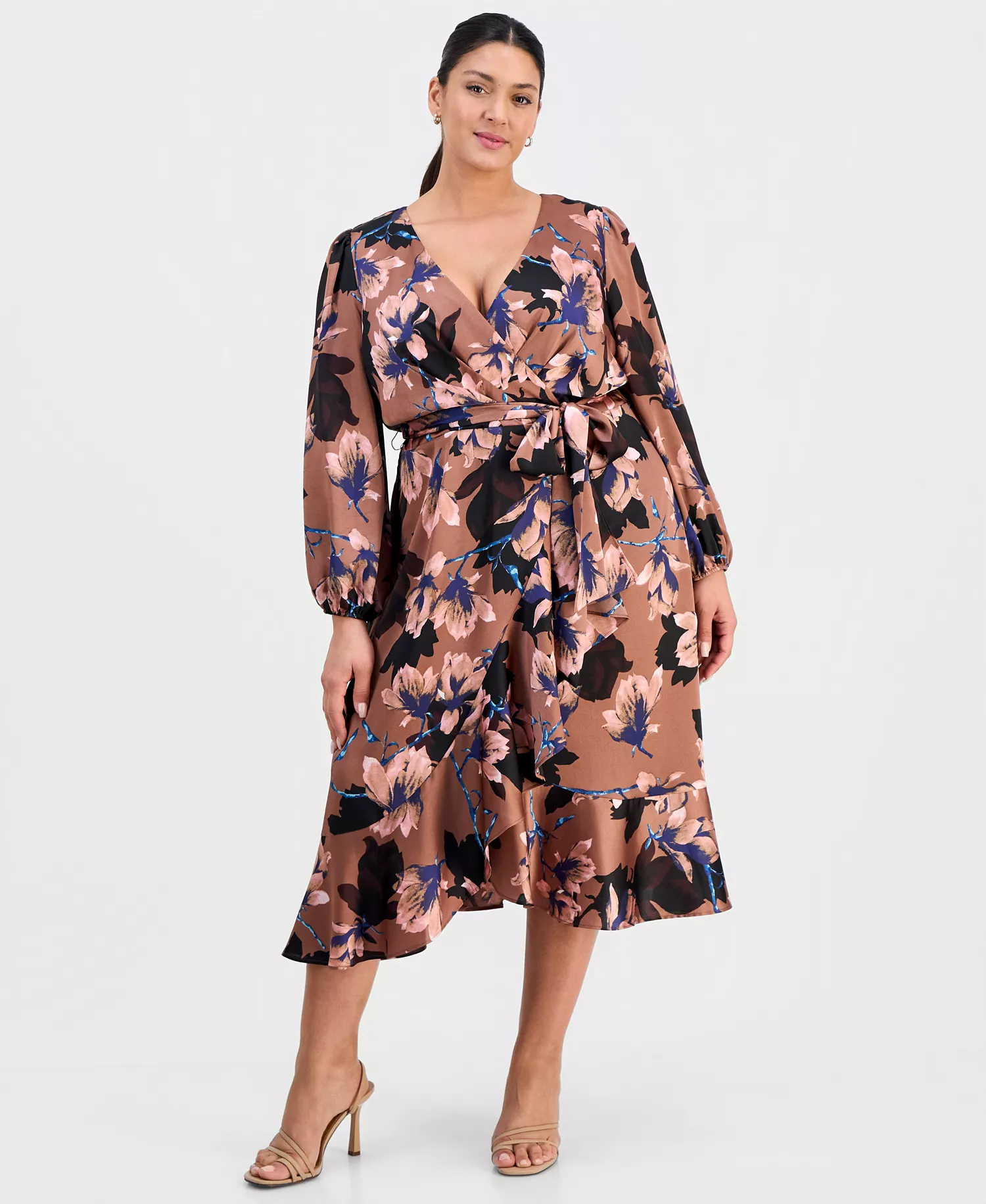 mni-83a28ed5c31d1834e3ec03e8a210dc25 Plus Size Floral Print Faux-Wrap Midi Dress