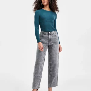 Women's Rhinestone Embellished Barrel-Leg Jeans, Macy's Exclusive