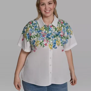 Women's Short-Sleeve Multi Floral Poplin Shirt