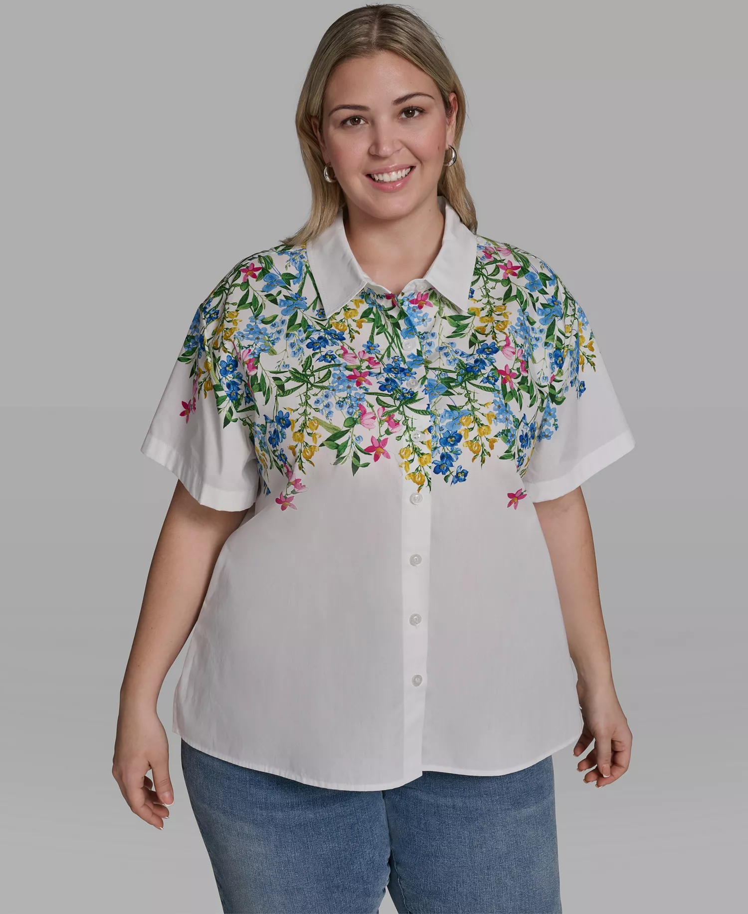 mni-853c5c62b81ef016c6ae7c7e3108c46c Women's Short-Sleeve Multi Floral Poplin Shirt
