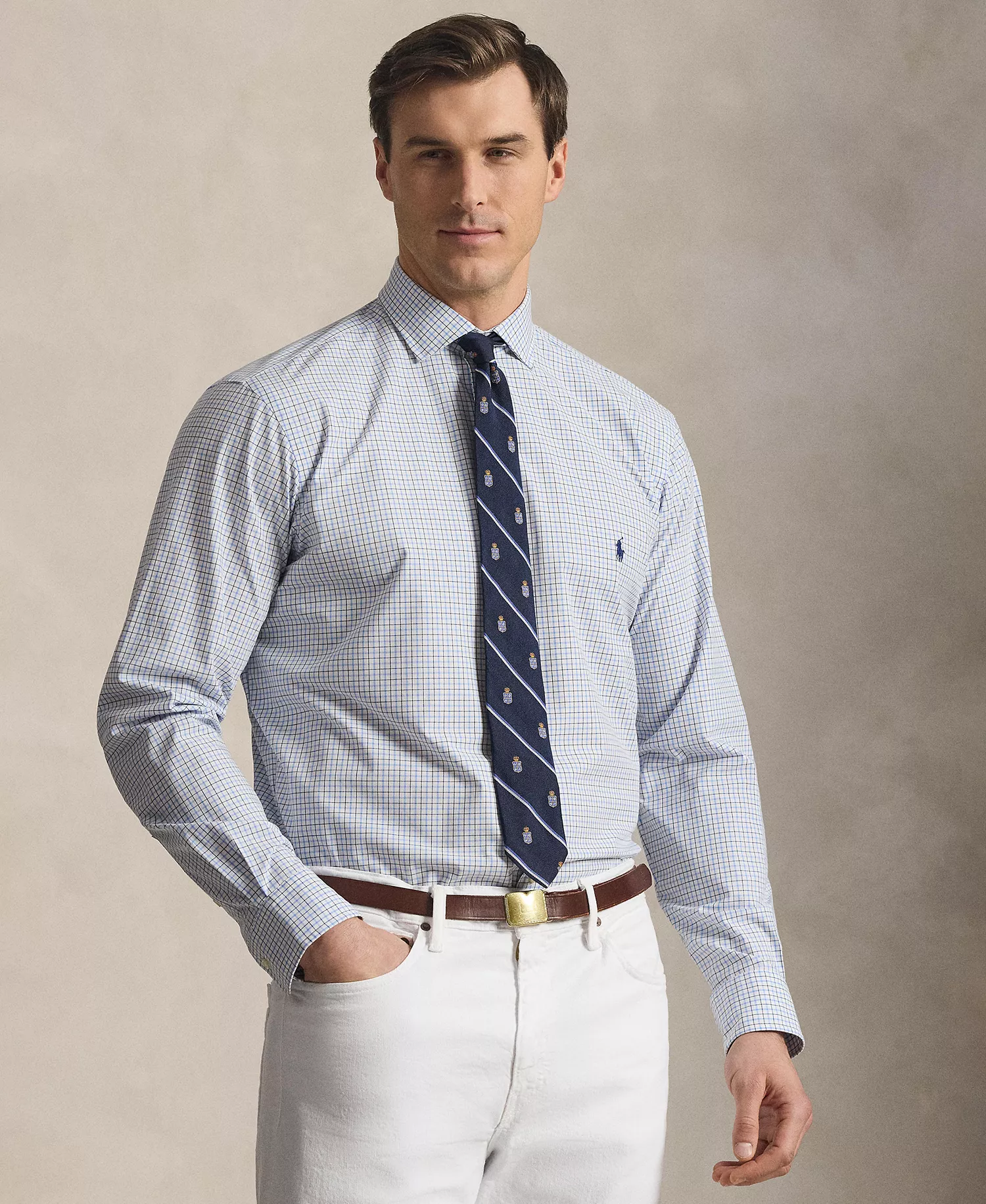 mni-856cd09bb6d611290ef144d54c9bdc15 Men's Big & Tall Plaid Stretch Poplin Collared Shirt