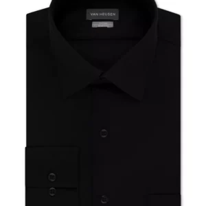 Men's Fitted Stretch Wrinkle Free Sateen Solid Dress Shirt