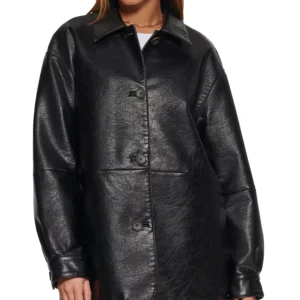 Women's Faux Leather Relaxed Vintage Look Blazer