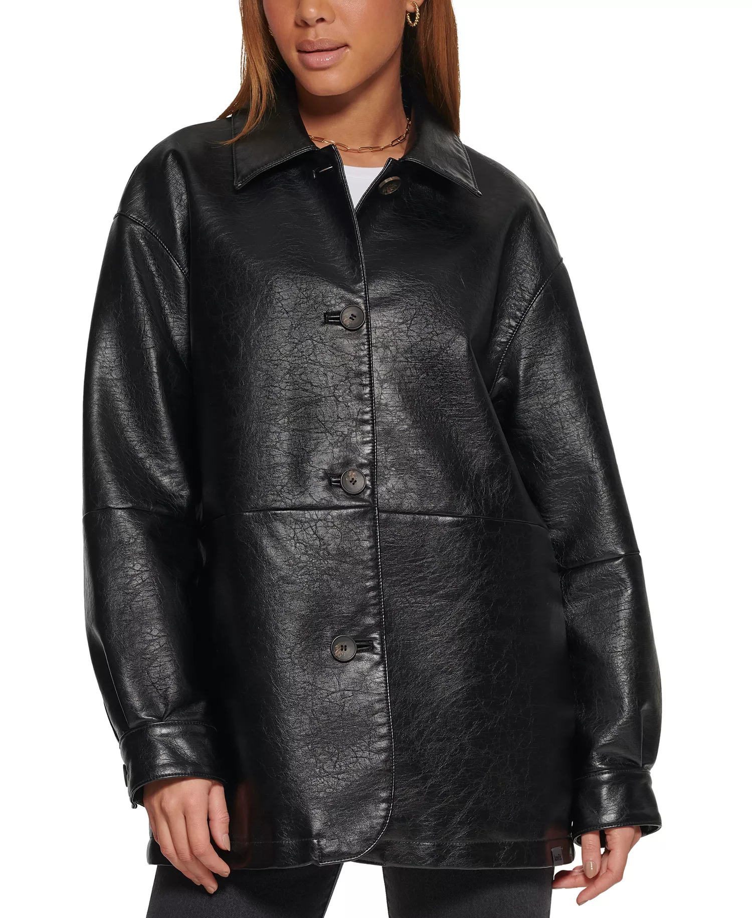 mni-85ac53b11b708bebce65fe87687f2cf8 Women's Faux Leather Relaxed Vintage Look Blazer