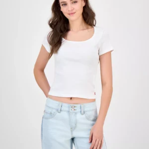 Premium Women's Cotton Rib-Knit Square-Neck Tee