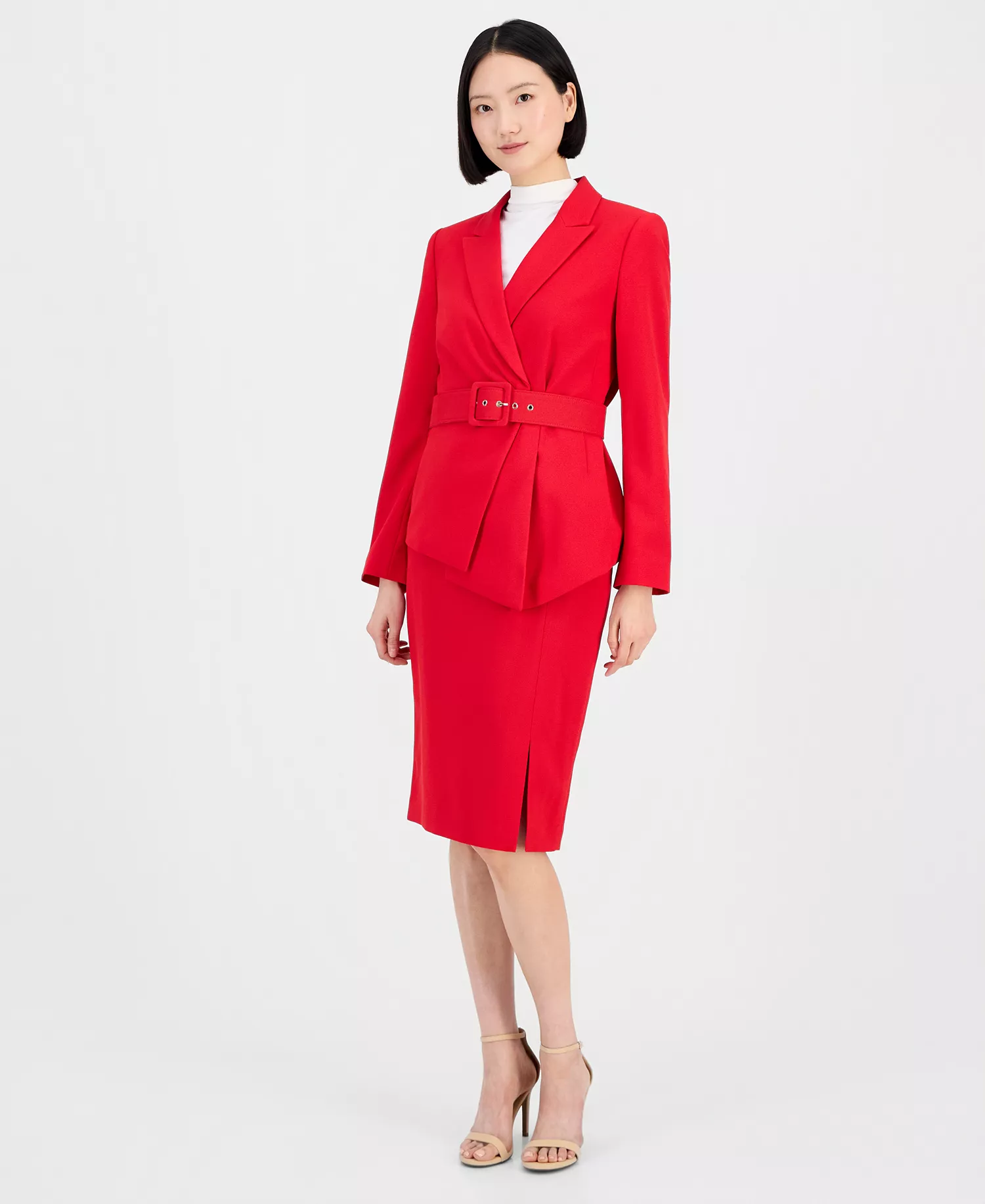 mni-86323aa377794c537c20d143b06a2cb5 Women's Asymmetrical Belted Jacket & Pencil Skirt Suit Set — изображение 3