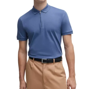 Men's Zip Placket Slim-Fit Polo Shirt