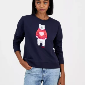 Nautica Women's Bear-Graphic Crewneck Sweatshirt