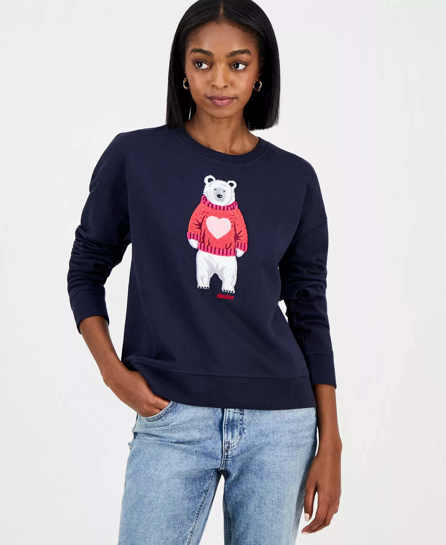 mni-86d915b539acc83d01556c6973b97ca8 Nautica Women's Bear-Graphic Crewneck Sweatshirt