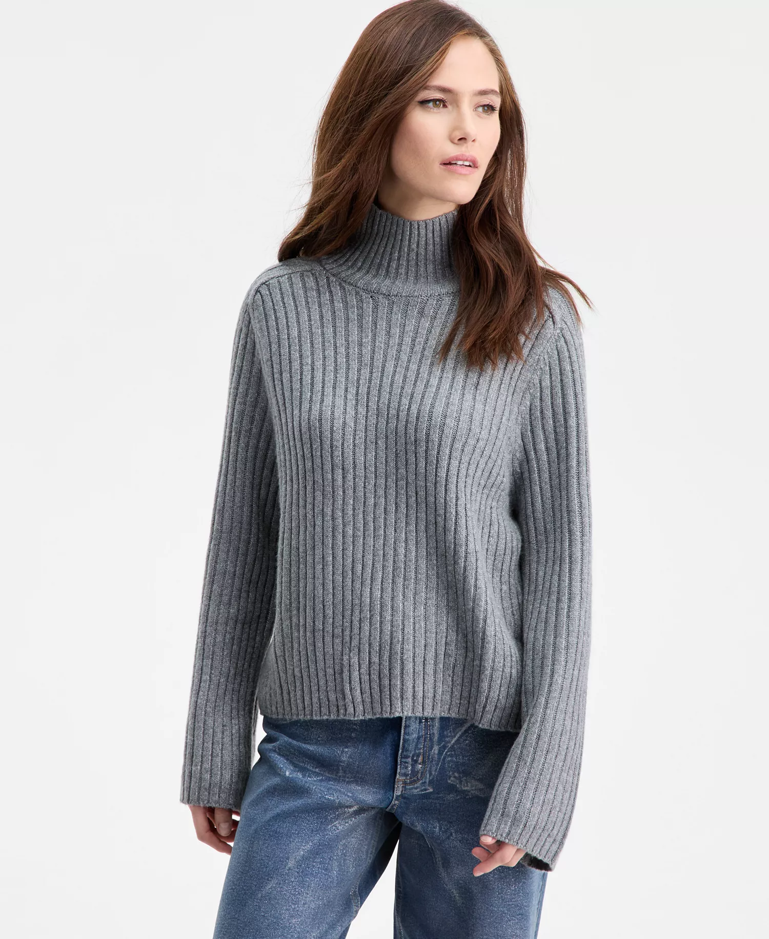 mni-87a58d157b0cc2bedd95f4c4f1ae3a92 Women's Mock-Neck Ribbed Sweater, Macy's Exclusive — изображение 3