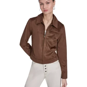 Women's Faux Suede Laydown Collar Jacket