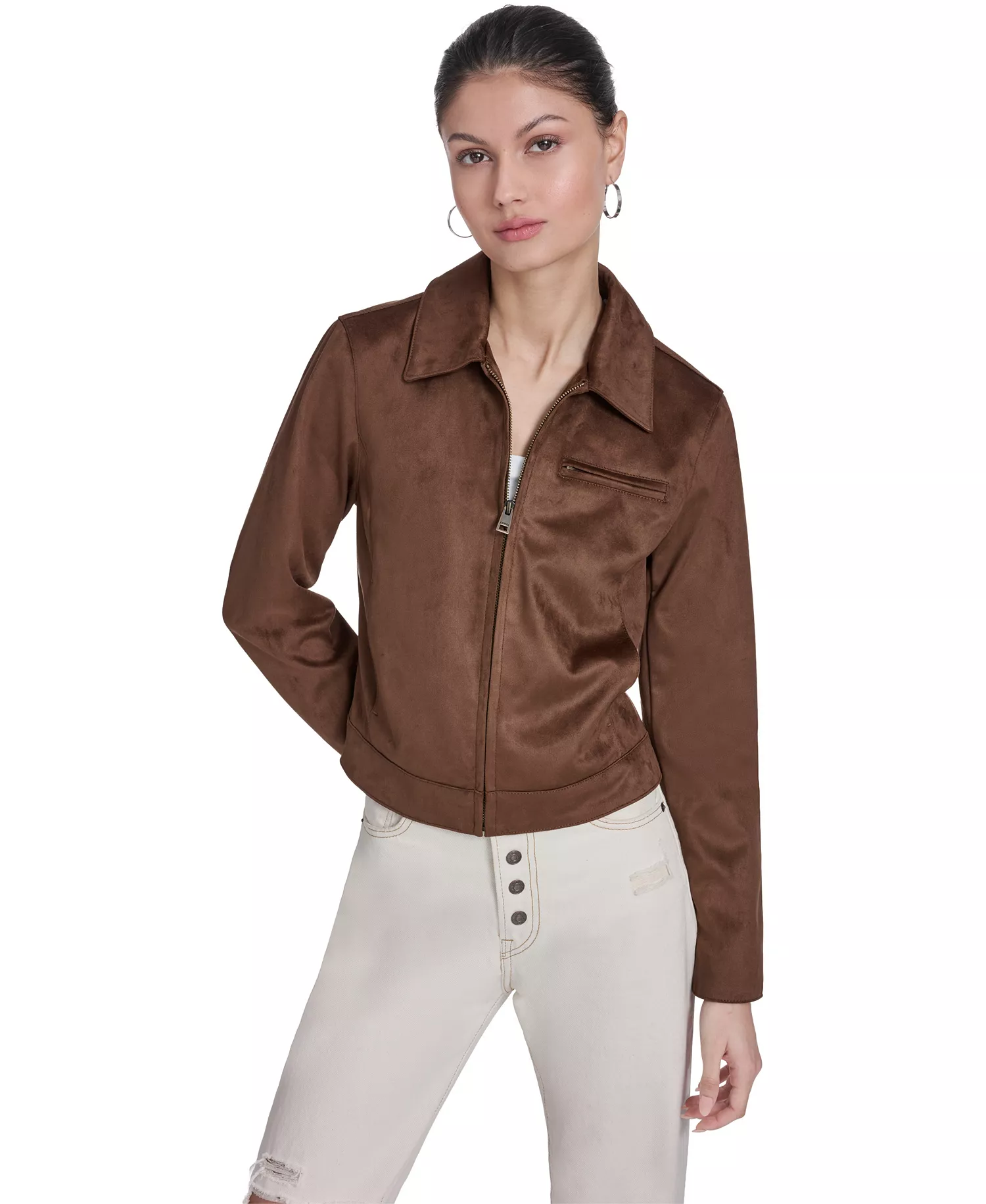 mni-87bb256ed5ec5e36ad36fd8f94d8dd47 Women's Faux Suede Laydown Collar Jacket