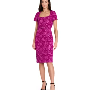 Petite Puff Jacquard Cap Sleeve Dress
