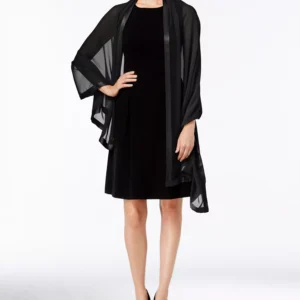 Elegant Satin-Trim Chiffon Evening Wrap