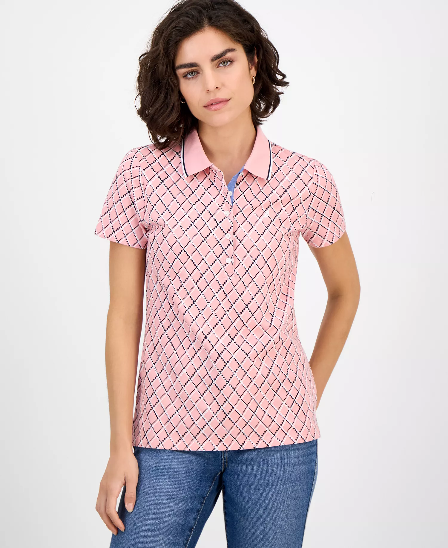 mni-88f0e12c9a69c9908bf499acbf80ea0d Nautica Women's Argyle Dot Polo Shirt — изображение 3