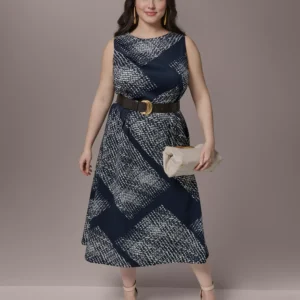 Plus Size Belted Scuba Midi Dress
