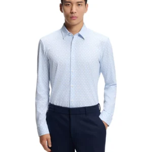 Men's Printed Cotton Blend Slim-Fit Dress Shirt
