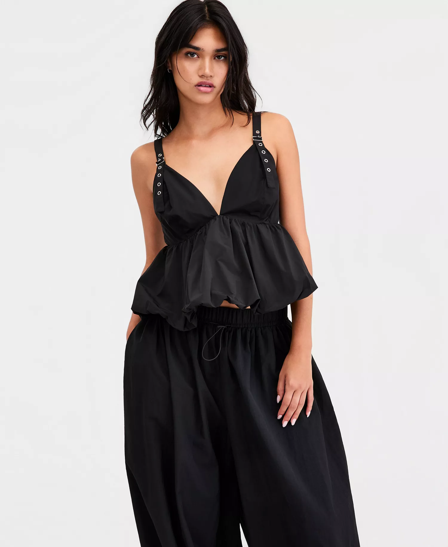 mni-8ac1d1892fea3d1d7ed53d1f6548c0a5 Women's Nylon Peplum Bubble Top, Macy's Exclusive
